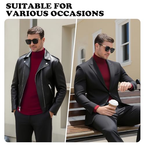Image of Men's Turtleneck Casual Basic High Neck Long Sleeve T Shirts Half Neck Lightweight Pullover Sweater