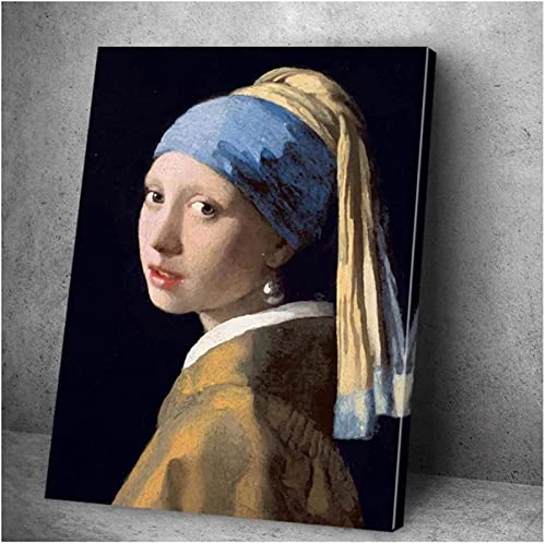 Arte de lienzo 60x80 cm chica sin marco con pendientes de perlas póster pintura de arte de pared carteles nórdicos e impresiones de decoración del hogar Cover