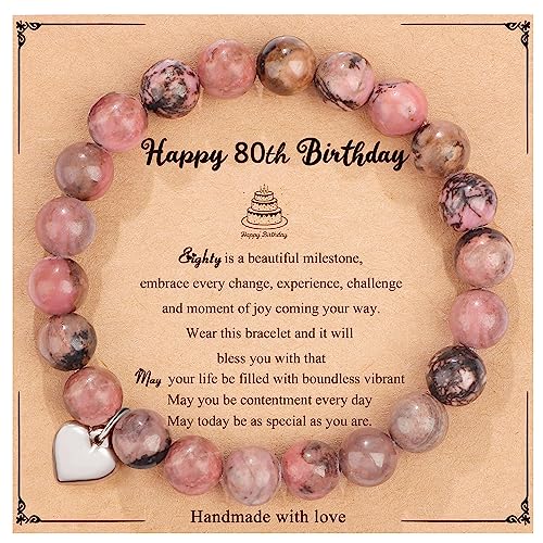 Yiyang 80th Birthday Gifts for Women: Unique Natural Stone Stretch Bracelet - Red