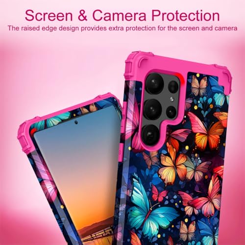 Hocase for Galaxy S23 Ultra Case, Shockproof Heavy Duty Hard Plastic+Soft Silicone Rubber Bumper Hybrid Dual-Layer Protective Case for Samsung Galaxy S23 Ultra 6.8" 2023 - Flying Butterflies by Hocase - Used condition - Image 2