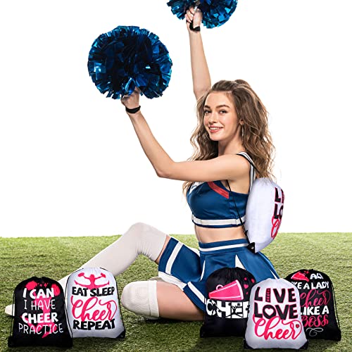 Eccliy 10 Pcs Cheerleaders Drawstring Backpack Bulk Cheer Drawstring Gym Bags Eat Sleep Cheer Gift Bags for Youth Sport Team(Novelty Pattern)2
