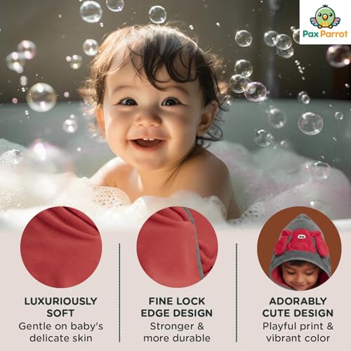 Image of Ultra-Soft Baby Hooded Towel - Coral Velvet Wrap Your Little One in Softness and Joy, Hypoallergenic & Super Absorbent Bath Wrap for Newborns & Toddlers | Cute Animal Design (0-5 Years)(Vibrant red)