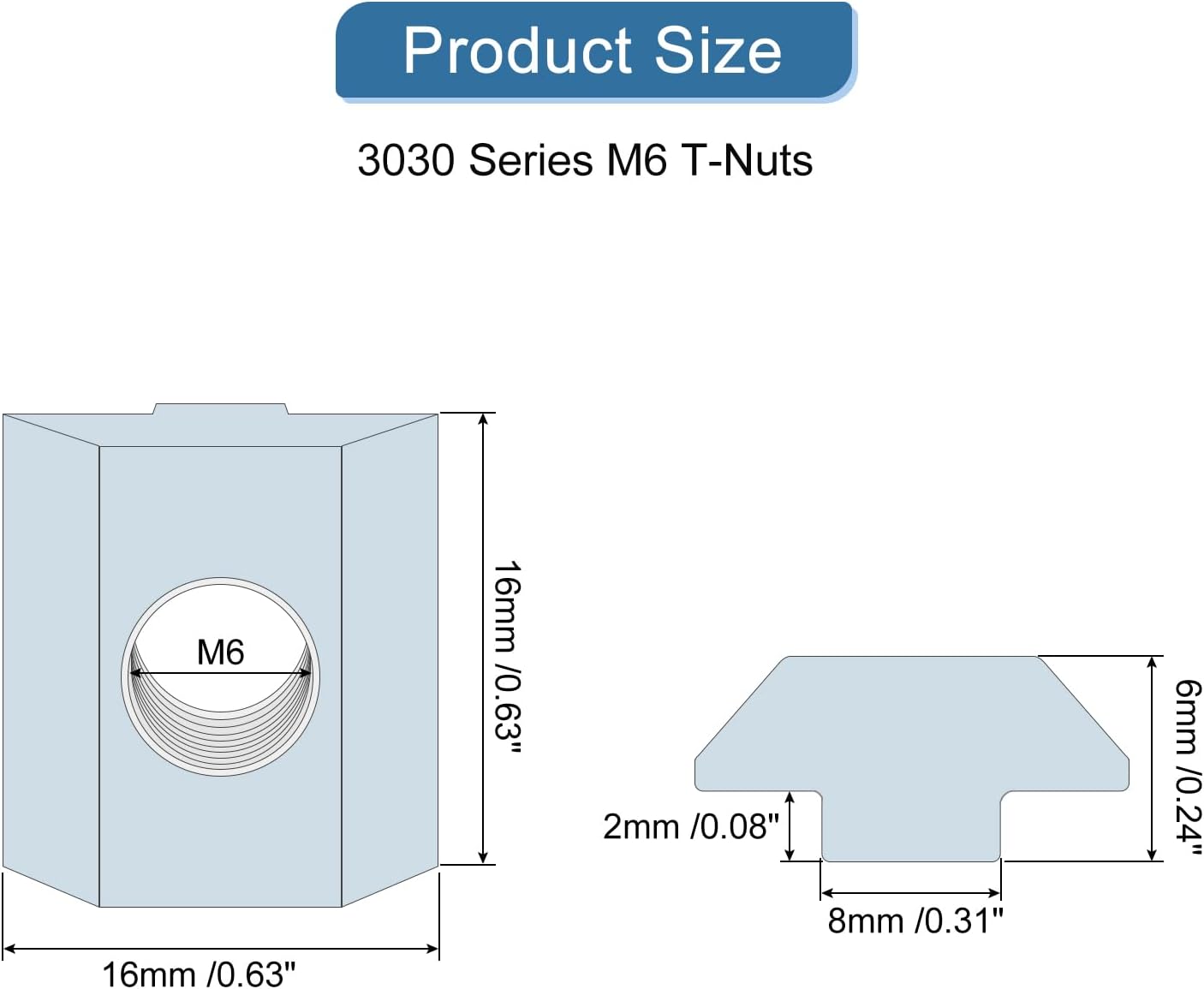 uxcell t Nuts, 60pcs - Nickel Plated Carbon Steel t Slot Bolts, 3030 Series M6 Hammer Head Fastener, Sliding t Nuts for Aluminum Extrusion Profile (Silver)