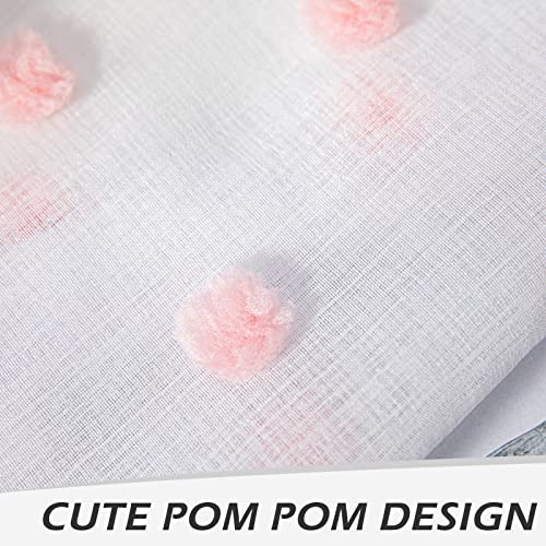 Image of MYSKY HOME Pink Pom Pom Sheer Curtains for Girls Bedroom 54 Inch 2 Panels