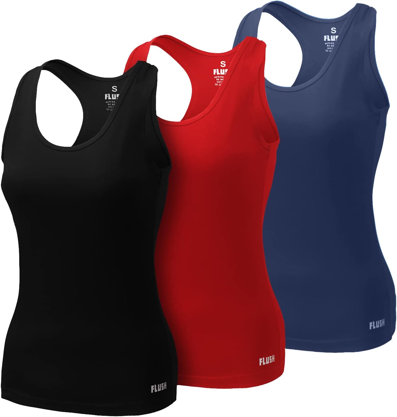 FlushWomen's Tank Top Pack of 3 for Women - Ribbed Yoga Tank Top Racerback Long Tight Fit Gym Shirt Activewear Clothes