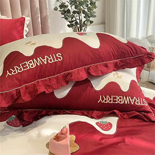 Leige Sweet Strawberry Long-Staple Cotton Four-Piece Set Stitching Embroidery Quilt Cover Ruffled Small Fresh Bedding (Color : 7-Piece Suit, Size : 1.8M) #TOP4