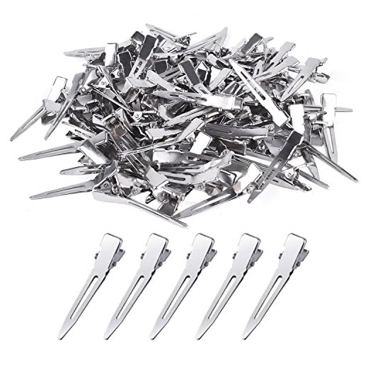 BronaGrand 100pcs 4.5cm Silver Single Prong Curl Clips Silver Section Clips Metal Alligator Hair Pins Clips Clothing for Hair Extensions