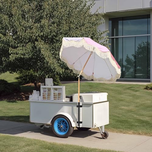 LAGarden Palm Springs 6Ft Vintage Floral Fringe Umbrella w/Deck Holder