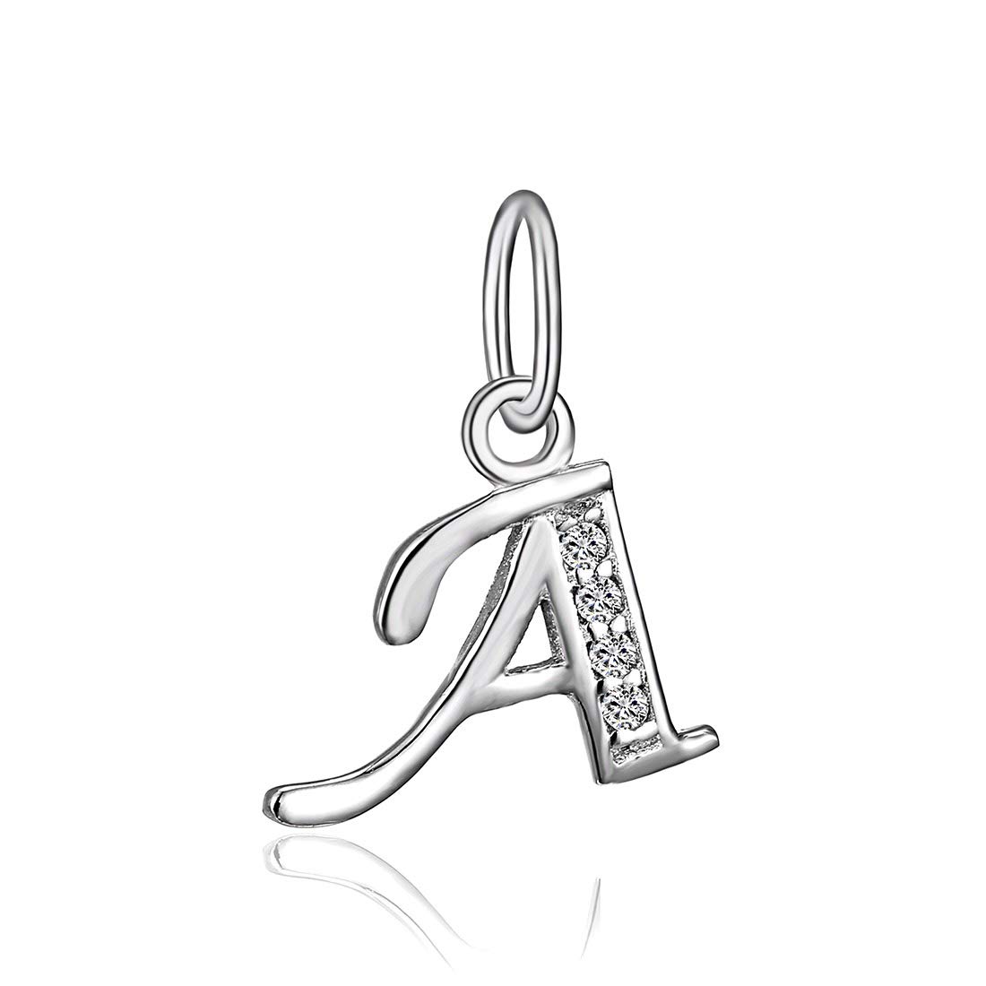 BORUO925 Sterling Silver Cubic Zirconia A-Z Initial Letters Alphabet Dangling charms Pendant