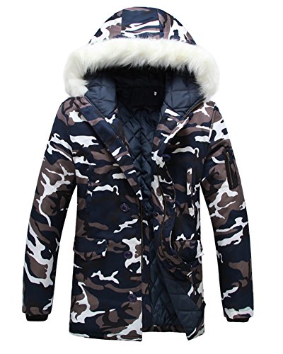 ZiXing Chaqueta de Invierno Hombre Pelaje Parka con Capucha Camuflaje Acolchada Deportiva Azul Medium