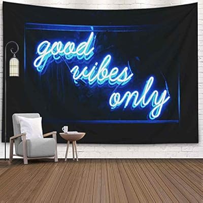 Decorative Wall Tapestry,Musesh Good Vibes Only Words in Neon Light for Bedroom Living Room Outdoor 80X60 Inch