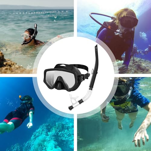 Snorkel seco y máscara de buceo panorámica de silicona para adultos 4