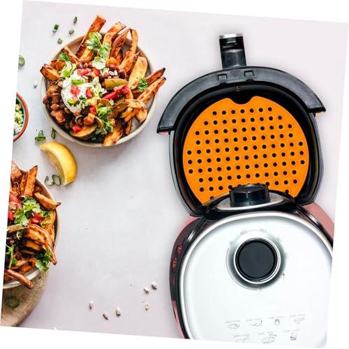 MUELODSIC シリコン製エアフライヤーマット 形 オレンジ色 ノンスティック あき油切り機能付き 繰り返し使えるキッチンマット 蒸し器用マット