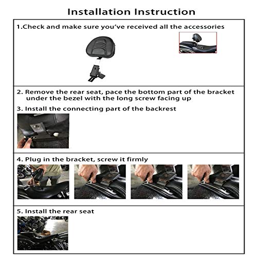 Adjustable Plug-in Driver Rider Backrest Mounting kit for Harley 1997-2019 Touring Models Road King, Street Glide, Road Glide, Electra Glide (Black Mount)