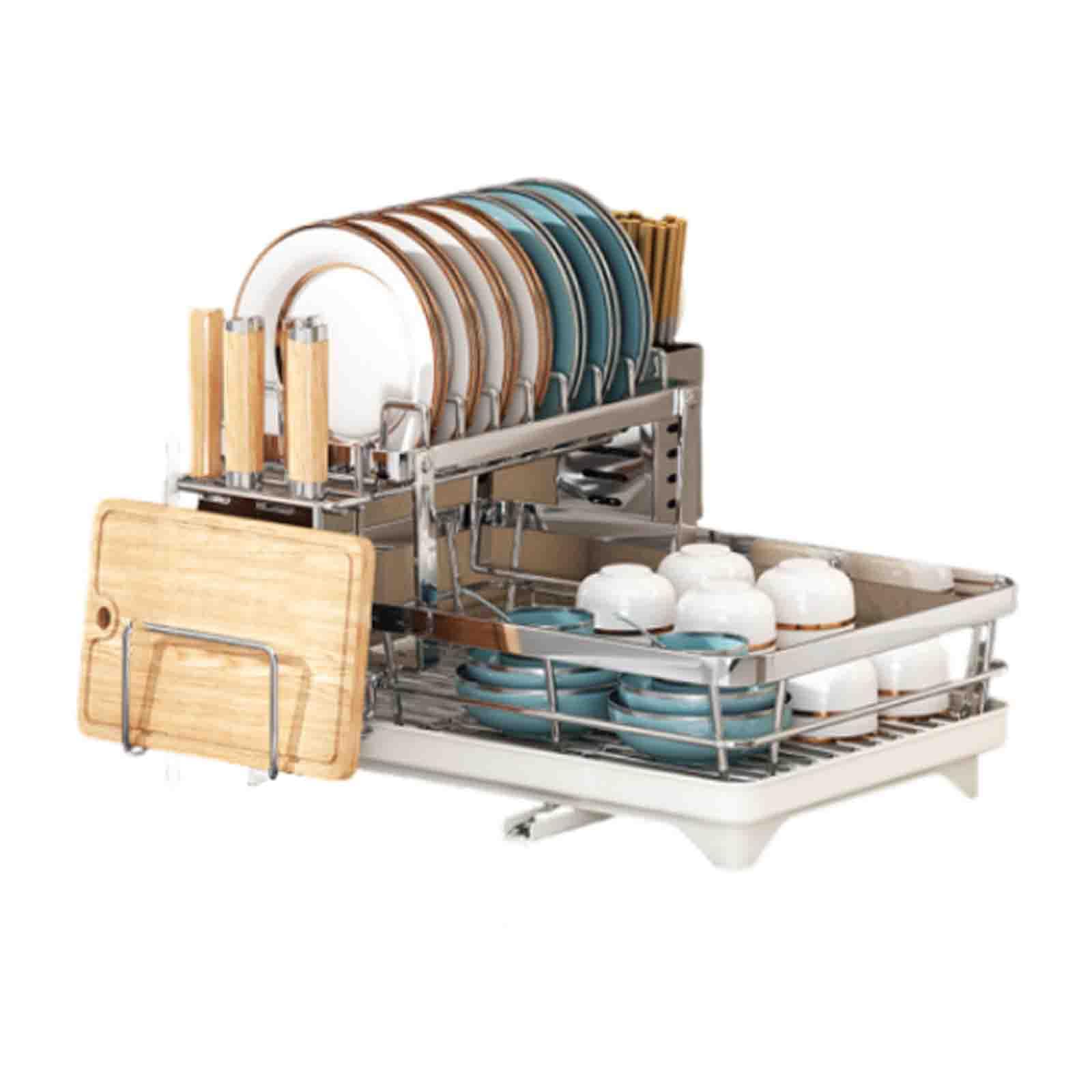 Abtropfgestell Geschirr Geschirrabtropfgestell Dish Rack Geschirrständer Abtropfhalter Ständer Geschirrablage Abtropfschale Abtropfständer Geschirrkorb Besteckkorb Edelstahl (Silver,43.5x30x22cm)