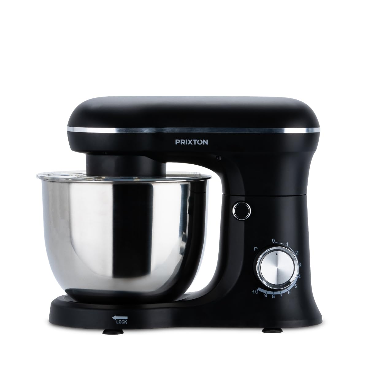 PRIXTON Batidora Amasadora KR250 para ReposterÃa, Potencia 1500W, 10 Velocidades, Bol Acero Inoxidable de 5 litros, 3 accesorios, Tapa Transparente, Color Negro Mate
