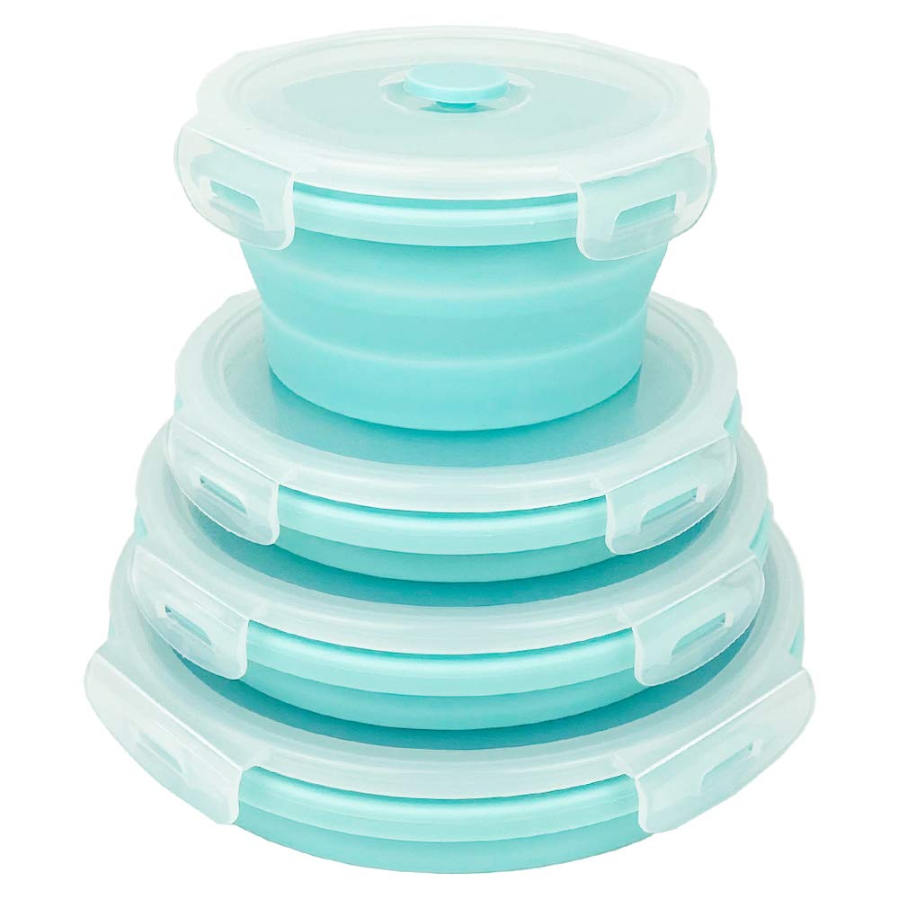 Ewrap Round, Set Of 4 Set Of 4 Round Collapsible Silicone Food Storage Bowls With Airtight Lids, Ideal For Camping Hiking, Rv