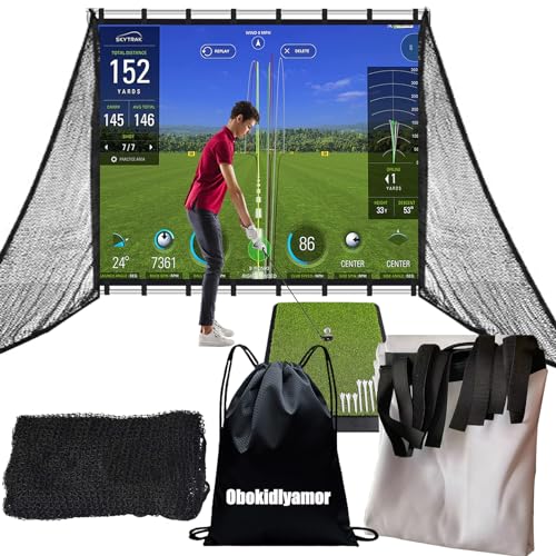 Obokidlyamor [Upgrade with 32pcs mounting Straps] For Golf Simulator Impact Screen+Shank Net+Sandbags; 10