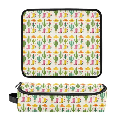 Estuche de viaje 2 en 1 para rizadores con tapete resistente al calor, bolso portátil abierto para planchas alisadoras, rizadoras, secador de cabello, con diseño de cactus y vaquero para mujeres miniatura 3