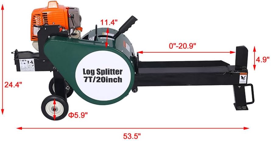Double Flywheel Electric Log Slitter, 7-Ton Horizontal Vertical Log Wood Splitter with Auto Return and Double Flywheel Portable Electric 63cc Wood Splitte for Forestry Harvesting