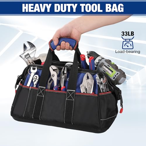 image for WORKPRO 16-inch Wide Mouth Tool Bag, Heavy Duty Cloth Tool Storage Bag