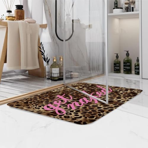 ZNLSU Get Naked Bath Mat Leopard Cheetah Print Funny Quotes Brown Pink Modern Simple Bathroom Decor Rug Doormat Toilet Floor Rug,17.8x29.5 Inch - 4