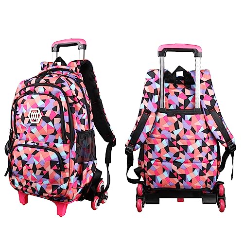 Rolling Backpack for Girls Trolley School Bag Wheels Backpack Luggage Waterproof Climbing Stairs (Black with Six Wheels)2