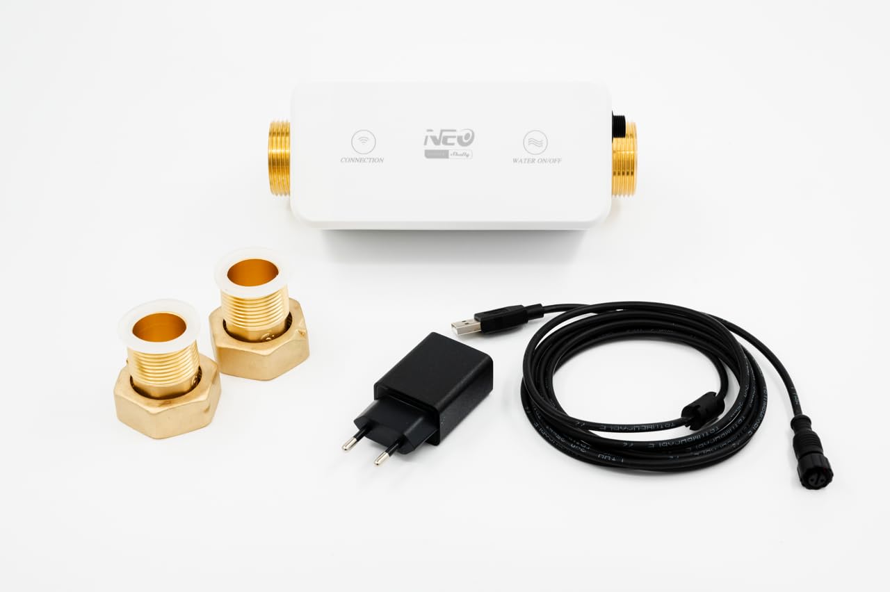 Neo Smart Water Valve NAS-WV02W - Wi-Fi Valvola Intelligente per Acqua Potabile, DN25, IPX7, Monitoraggio del Consumo di Acqua, Misurazione e Monitoraggio ad Ultrasuoni, Shelly Smart Control App
