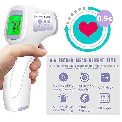 Forehead Thermometer for Adults, Touchless Digital Infrared Thermometers with 0.5s Instant Accurate Readings for Adult Kids Baby Body and Surface Thermometer, Fever Alarm and Memory Recall - Thumbnail 4