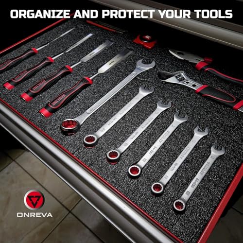 ONREVA Tool Box Foam 22x18x1.5 inch 3Pack, Foam Inserts for Cases, Polyethylene Storage Sheets for Toolbox Hard Case, Tool Shadow Insert, Kaizen Organizer Sheet, Black with Red - Thumbnail 3