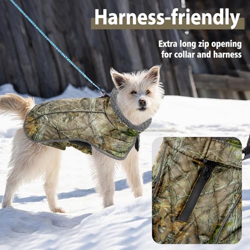 Image of Fragralley Dog Coat Large, Waterproof Dog Jacket with Warm Fleece Lining, Adjustable Reflective Dogs Winter Coat, Turtleneck Pet Coats for Cold Weather (Reed Camouflage XL)