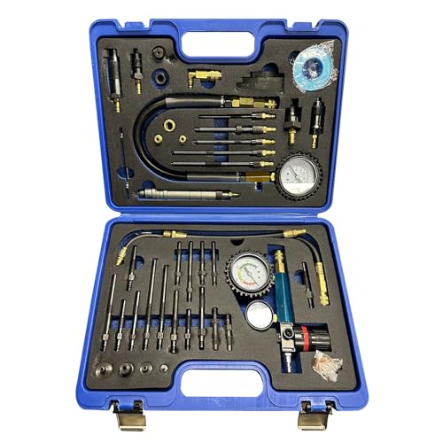 Kompressionstester, 46-tlg Kompressionsprüfer Diesel Benzin Kompressionstester Druckverlust Tester Motoren Prüfer Kompatibel mit Diesel Benzinmotoren PKW LKW Bus Landwirtschafts Schiffsmotoren