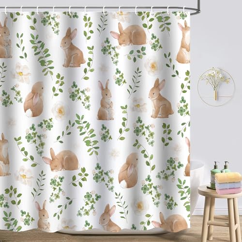 Atwqevon Easter Shower Curtain Watercolor Rabbit Shower Curtain Set Spring Shower Curtains for Bathroom Bathroom Curtains Shower Set for Bathroom Decor 72X72