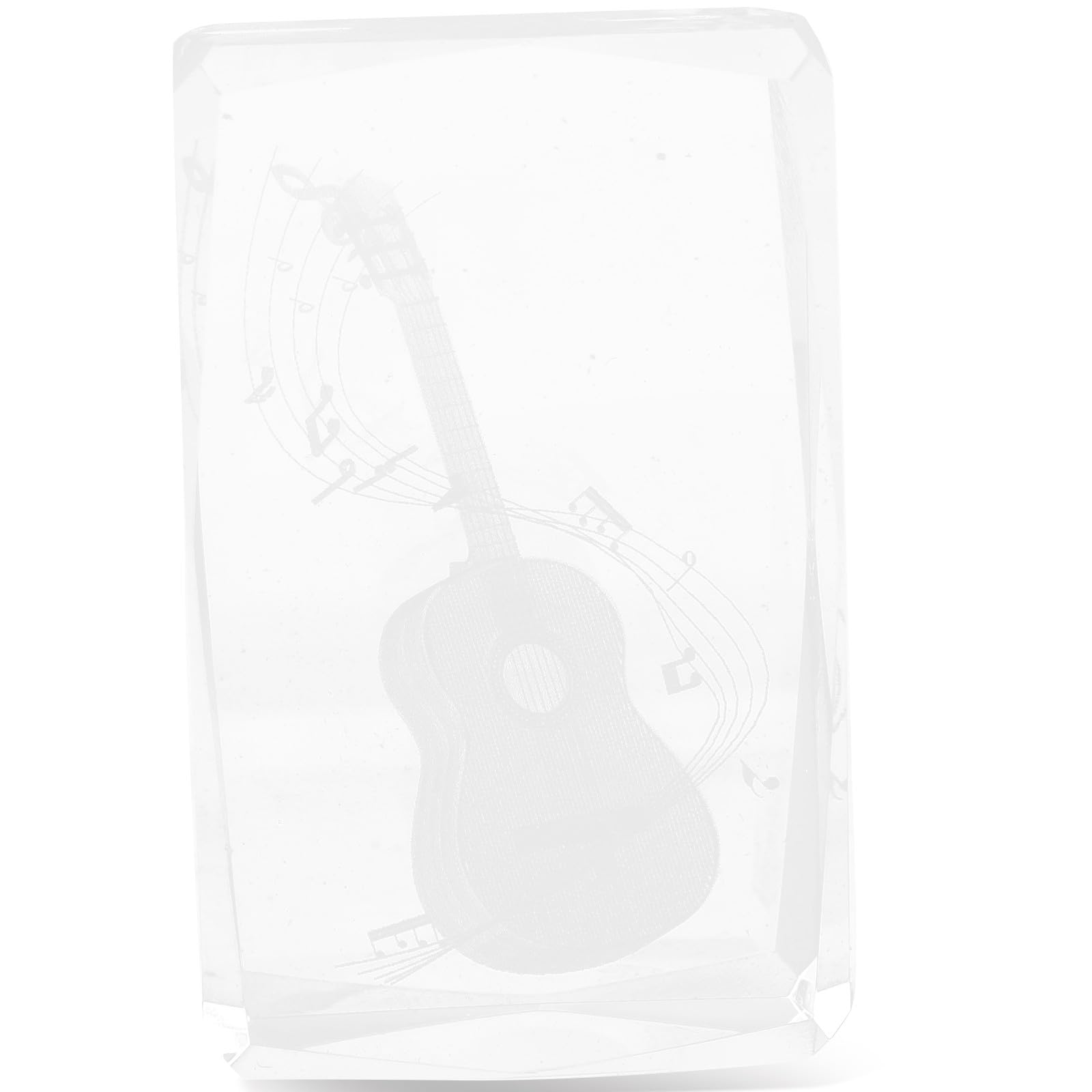 Cube Cristal Gravé Guitare Blanche : Le Cadeau Déco Idéal pour Mélomanes