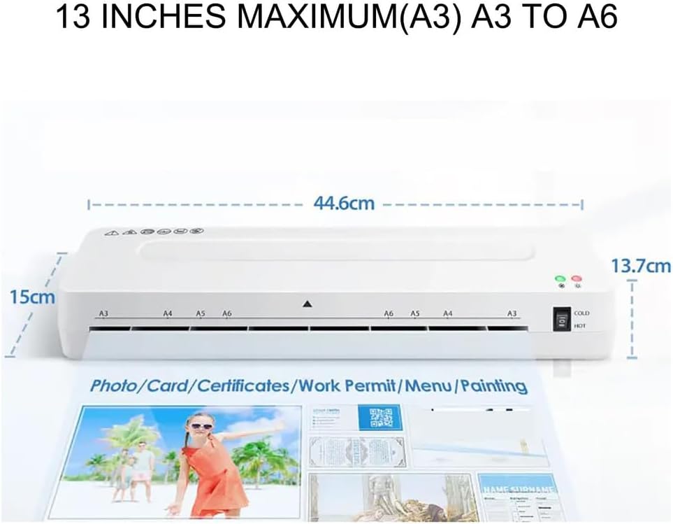 A3 Lamination Machine, 13 Inch Laminating Machine w/Hot and Cold Settings 40 Laminating Pouches Sheets Pouches Paper Trimmer for Posters, Photos, Menus, Postcards