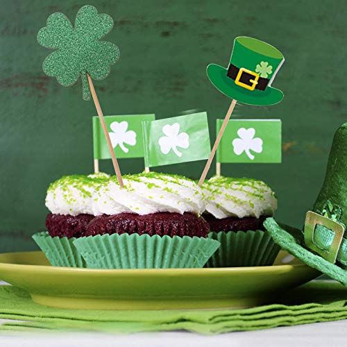 Happy St.patrick's Day Glitter Cupcake Toppers Clover Leprechaun Hats For Carnival Holiday Irish Shamrock Theme Party Favor Supplies, Saint Paddy's Day Party Supplies #TOP5