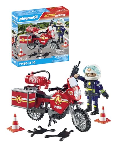 PLAYMOBIL Action Heroes 71466 Moto de Bomberos, con una Radio y un extintor, Juegos de rol imaginativos y Divertidos, Juguetes para niños a Partir de 4 años