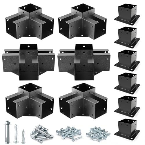 Eapele Pergola Kits with 3-Way/4-Way Corner Brackets and DIY Post Base for 4"x 4" Lumber(Inner 3.65x3.65), Powder Coated Steel Made for Gazebos, Patio Pergolas, Log Cabin Outdoor Pergola Hardware