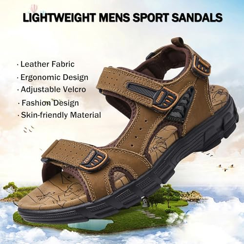Men's Sport Sandal Leather Hiking Sandals Open Toe Walking Shoes Water Beach Outdoor Athletic Arch Support Summer Sneaker for Men2