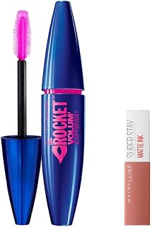 Maybelline New York Volum' Express Rocket Ekstra Siyah Maskara & Mini Super Stay Matte Ink Likit Mat Ruj 65 Seductress Makyaj Seti