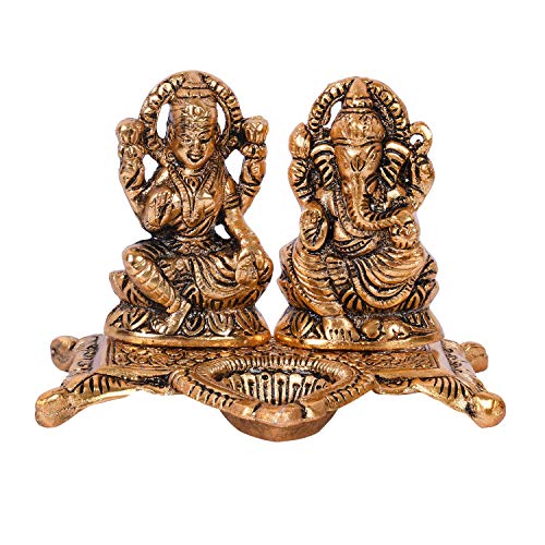 Collectible India Lakshmi Laxmi Ganesh murti Idol ganesha Diya puja Deepak - Diwali Gift Items,Metal Lakshmi Ganesh Statue - Diwali Home Decoration It