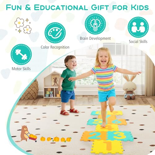 Costzon Kids Foam Puzzle Floor Mat, 9 Tiles Baby Comfortable Tummy Time Mat with Numbers, Non-Slip & Waterproof Interlocking Foam Tiles Play Mat for Toddler Playroom, Kindergarten or Nursery - Image 9