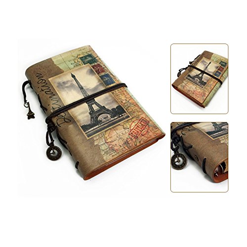 Toim Retro Soft Pu Leather Cover Loose-Leaf Journals Travelers' Notebook Leather Writing Journal Notebook Sketchbook (Eiffel Tower) #TOP4