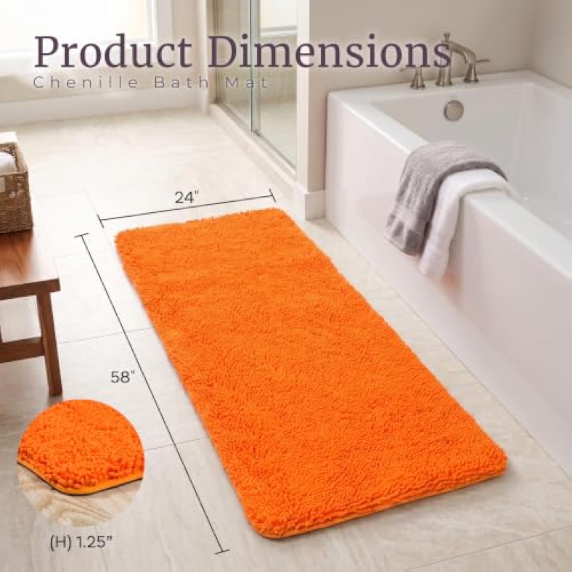 Memory Foam Shag Bath Mat, Orange, 24x58