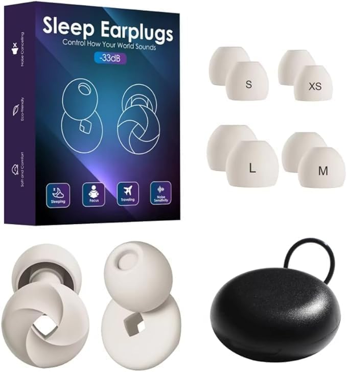 Image of Ear Plugs for Noise Reduction Ear Protection EarPlugs for Sleep,Concerts,Work,Study,8 Size Eartips with Small Box,Perfect Silicone Earplugs for Noise Reduction (White1, 1 Pair)