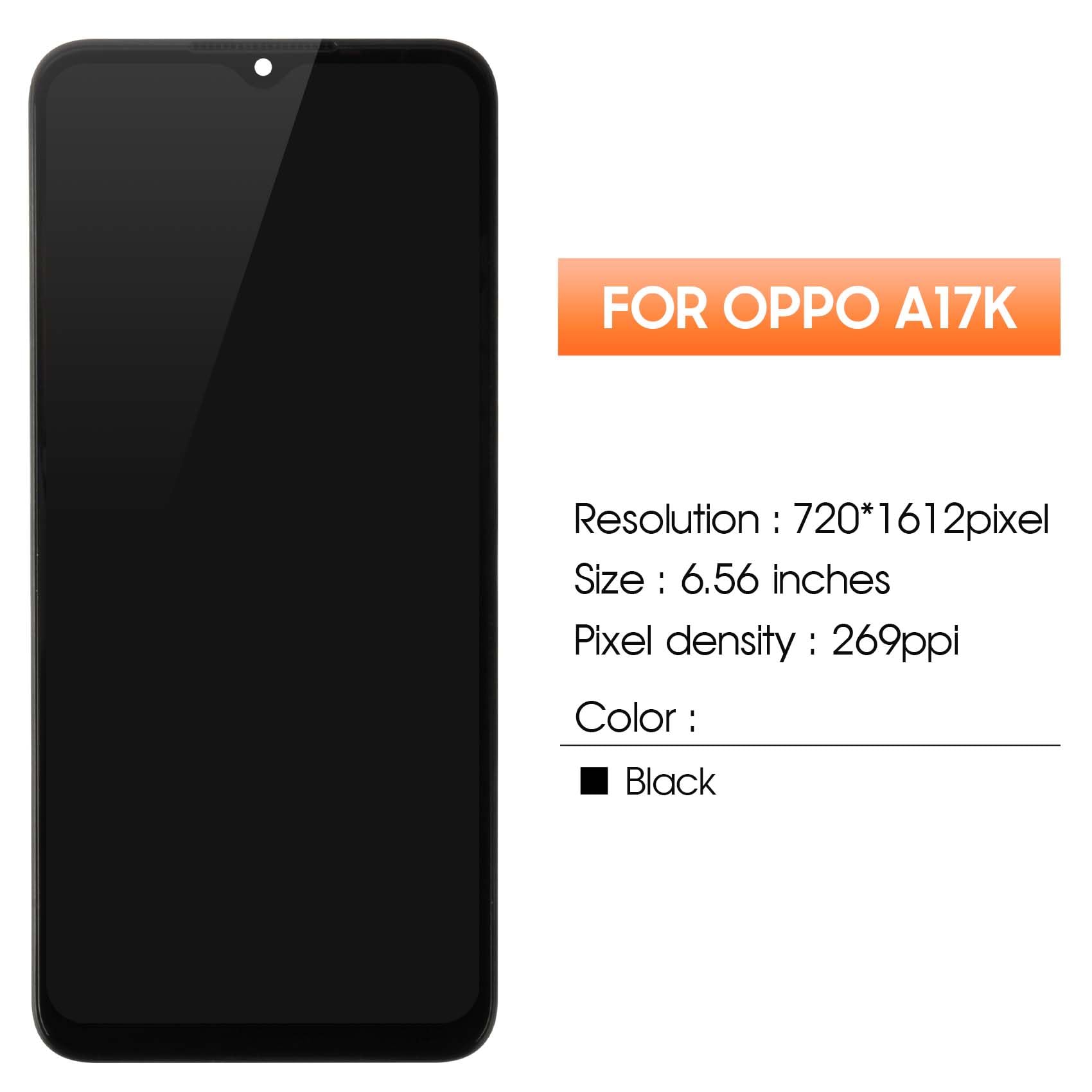 Display per Oppo A17 4G CPH2477 LCD Display per Oppo A17 / A17K Touch Screen Digitazer Assembly con Kit di Riparazione (Nero con Rhamen)