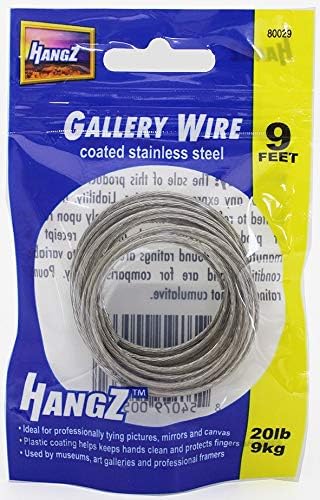 Image of 20lb 9ft Gallery Picture Wire 2mm, Thick Coated Stainless, Great for Hanging Pictures, Mirrors, Canvas, Plastic Coating Protects Your Fingers. Color Bag