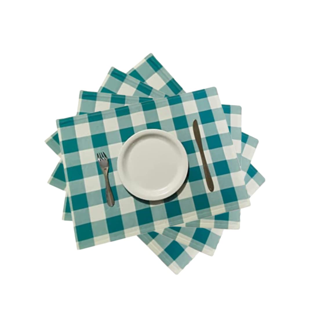 Keeble Outlet Set of 4 Buffalo Plaid Placemats for Dining Table 100% Thick Cotton Placemats Double Layered Reversible Indoor/Outdoor Placemat, Washable 19 x 14 Inches - New Launch (Blue/White)