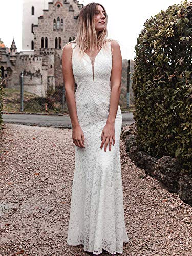 Ever-Pretty Womens Elegant Lace Floor Length Sleeveless Prom Dress 16 Us White #TOP4