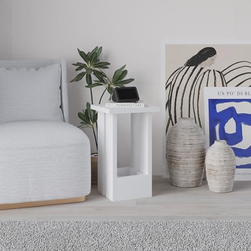 HOCUS PICUS Modern Side Table Slim Square Narrow Table Industrial Coffee, Tray & Minimalist Design Engineered Wood Sofa Tables for Small Spaces Living Room, Bedroom 30(W) x30(D) x50.5(H) cm (White) - Image 5